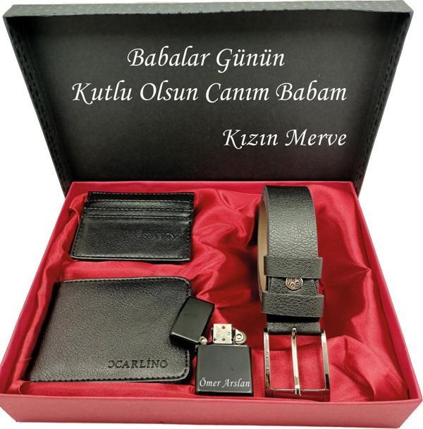 BABALAR GÜNÜNE KİŞİYE ÖZEL SET kemer, cüzdan, kartlık, çakmak kutulu set - Image 1