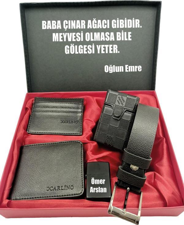 BABALAR GÜNÜNE KİŞİYE ÖZEL SET kemer, cüzdan, kartlık, çakmak, sıgara kılıfı özel kutulu set - Image 1