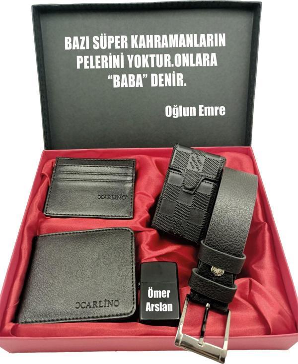 BABALAR GÜNÜNE KİŞİYE ÖZEL SET kemer, cüzdan, kartlık, çakmak, sıgara kılıfı özel kutulu set - Image 1