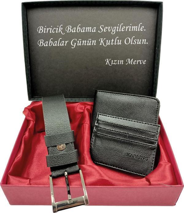 BABALAR GÜNÜNE KİŞİYE ÖZEL SET kemer, cüzdan, kartlık, kutulu set - Image 1