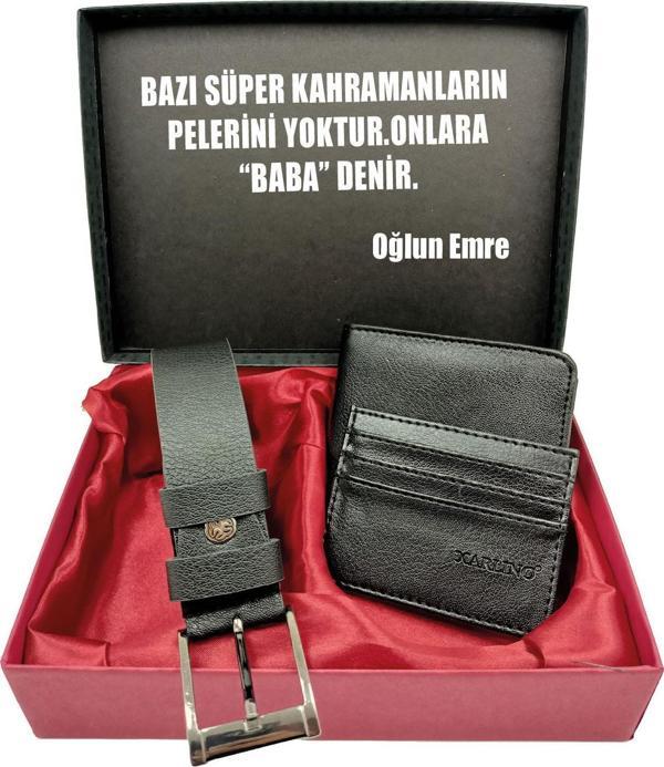 BABALAR GÜNÜNE KİŞİYE ÖZEL SET kemer, cüzdan, kartlık, kutulu set - Image 1