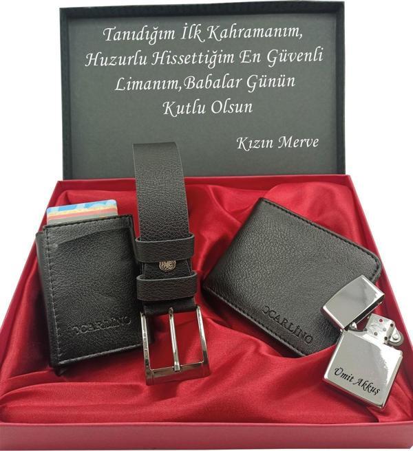 BABALAR GÜNÜNE KİŞİYE ÖZEL SET kemer, cüzdan, mekanizmalı kartlık, çakmak kutulu set - Image 1