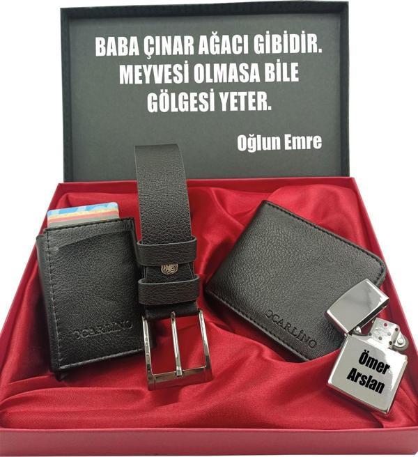 BABALAR GÜNÜNE KİŞİYE ÖZEL SET kemer, cüzdan, mekanizmalı kartlık, çakmak kutulu set - Image 1