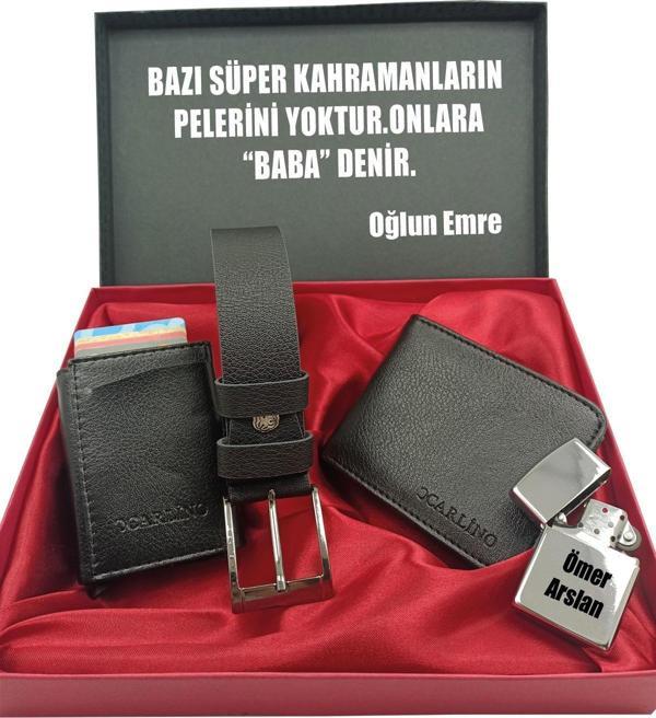 BABALAR GÜNÜNE KİŞİYE ÖZEL SET kemer, cüzdan, mekanizmalı kartlık, çakmak kutulu set - Image 1