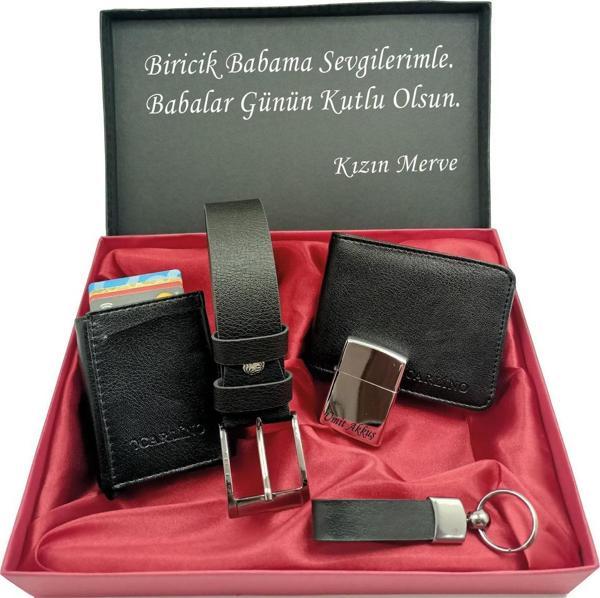 BABALAR GÜNÜNE KİŞİYE ÖZEL SET kemer, cüzdan, mekanizmalı kartlık, çakmak kutulu set - Image 1