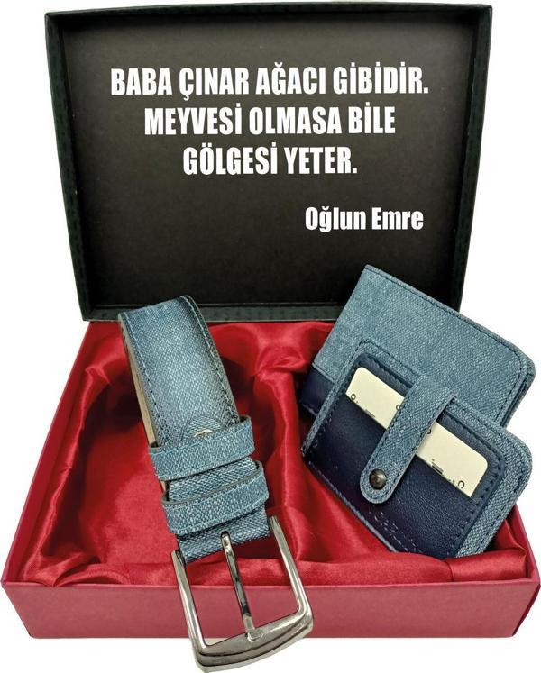 BABALAR GÜNÜNE KİŞİYE ÖZEL SET kot kemer, kot cüzdan, kot kartlık,özel kutulu set - Image 1
