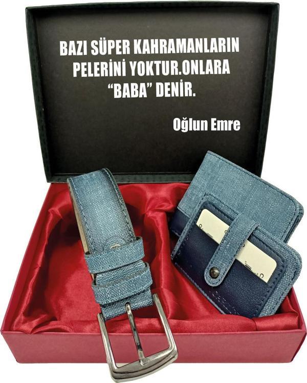 BABALAR GÜNÜNE KİŞİYE ÖZEL SET kot kemer, kot cüzdan, kot kartlık,özel kutulu set - Image 1