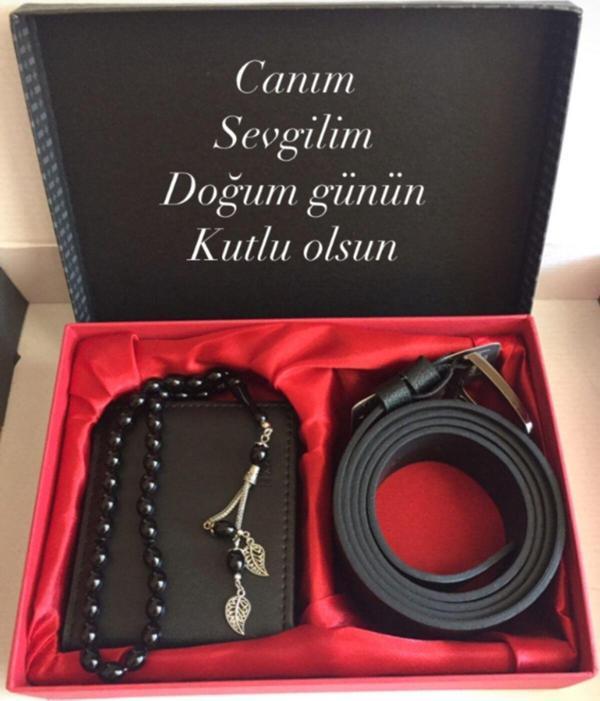 Erkek Sevgiliye Doğum Günü Hediyesi Cüzdan Kemer Tesbih Seti - Image 1