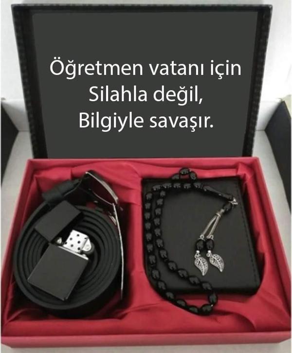 Öğretmenler Günü Hediye Cüzdan, Kemer, Tespih, Çakmak Seti DG23 - Image 1