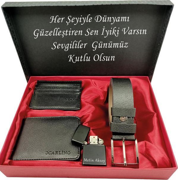 SEVGİLİLER GÜNÜNE KİŞİYE ÖZEL SET kemer, cüzdan, kartlık, çakmak, özel kutulu set - Image 1