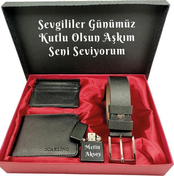 SEVGİLİLER GÜNÜNE KİŞİYE ÖZEL SET kemer, cüzdan, kartlık, çakmak, özel kutulu set - Image 1