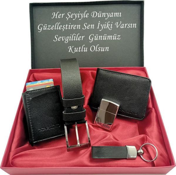 SEVGİLİLER GÜNÜNE KİŞİYE ÖZEL SET kemer, cüzdan, mekanizmalı kartlık, çakmak, özel kutulu set - Image 1