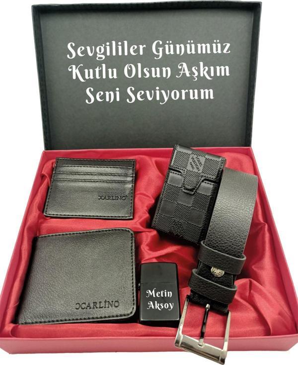 SEVGİLİLER GÜNÜNE KİŞİYE ÖZEL SET kemer,sıgara kılfı, cüzdan, kartlık,çakmak özel kutulu set - Image 1