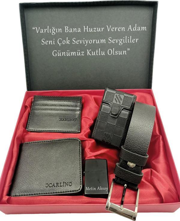 SEVGİLİLER GÜNÜNE KİŞİYE ÖZEL SET kemer,sıgara kılfı, cüzdan, kartlık,çakmak özel kutulu set - Image 1