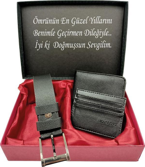 Sevgiliye DOĞUM GÜNÜ Kişiye Özel YAZILI SET Kemer,cüzdan,kartlık, Özel Kutulu Set - Image 1