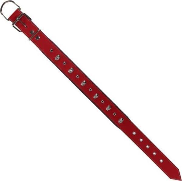 Glipet Kuru Kafalı Ve Çivili Kırmızı Renkli Destekli Yumuşak Doku Köpek Boyun Tasması 4x65 Cm - Image 1