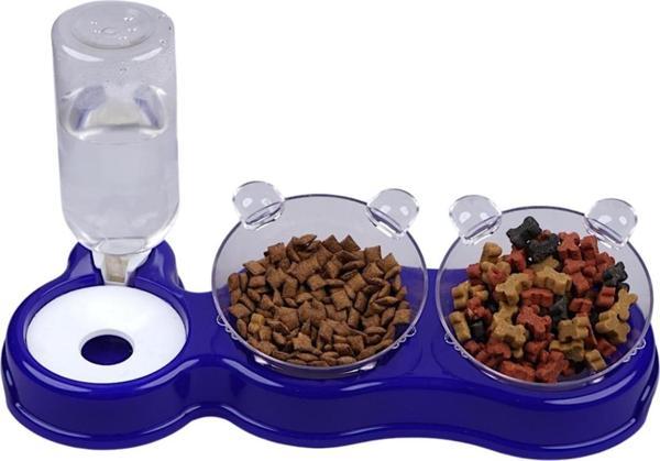 Glipet Çift Hazneli- 3' lü Beslenme Mama ve Su Kabı Lacivert 500ml 36*21*16 cm - Image 1