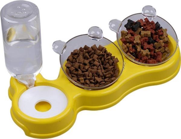 Glipet Çift Hazneli- 3' lü Beslenme Mama ve Su Kabı Sarı 500ml 36*21*16 cm - Image 1