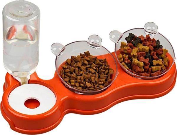 Glipet Çift Hazneli- 3' lü Beslenme Mama ve Su Kabı Turuncu 500 ml 36*21*16 cm - Image 1