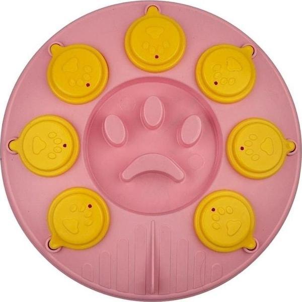 Kedi Köpek Bulmacası ve Yavaş Yeme Mama kabı Pembe-Sarı - Image 1