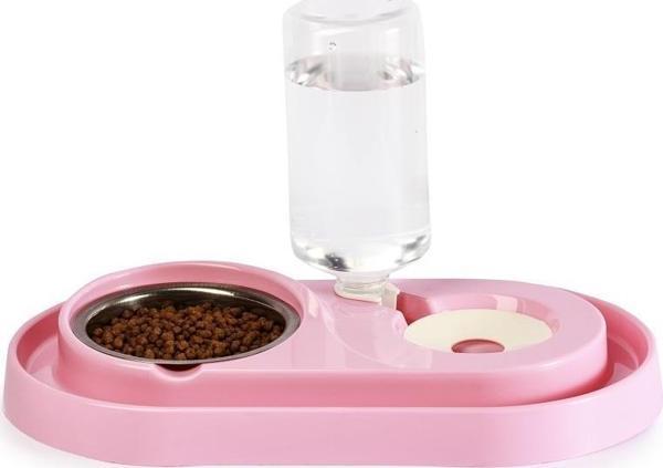 Miapet Çelik Taslı LÜX  Hazneli Kedi-Köpek Mama Ve Su Kabı Seti 1000ml Pembe - Image 1