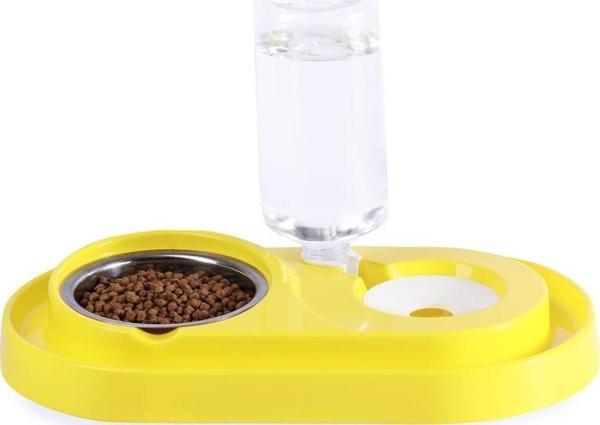 Miapet Çelik Taslı LÜX Hazneli Kedi-Köpek Mama Ve Su Kabı Seti 1000ml Sarı - Image 1