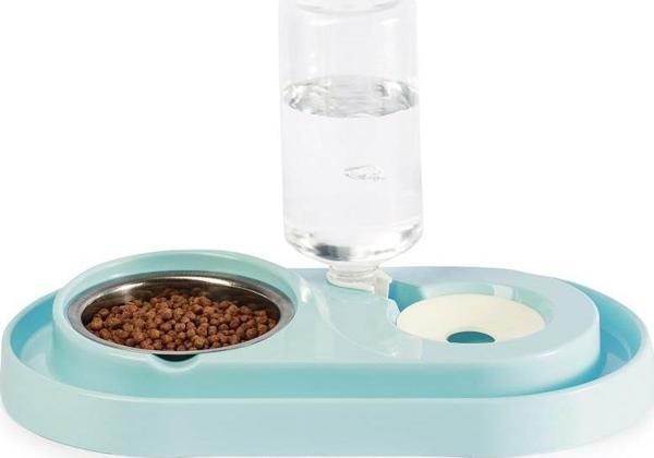 Miapet Çelik Taslı LÜX Hazneli Kedi-Köpek Mama Ve Su Kabı Seti 1000ml Turkuaz - Image 1
