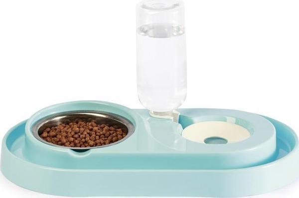Miapet Çelik Taslı LÜX Hazneli Kedi-Köpek Mama Ve Su Kabı Seti 500ml Turkuaz - Image 1
