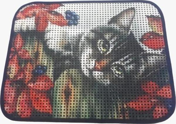 Miapet Elekli Desenli Kedi Tuvalet Önü Paspası 60 x 45 cm Gri Kedi - Image 1
