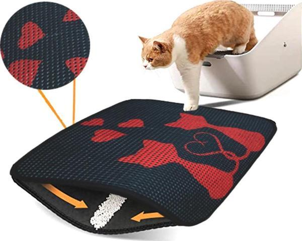 Miapet Elekli Desenli Kedi Tuvalet Önü Paspası 60 x 45 cm Kalpli Kediler  - Image 1