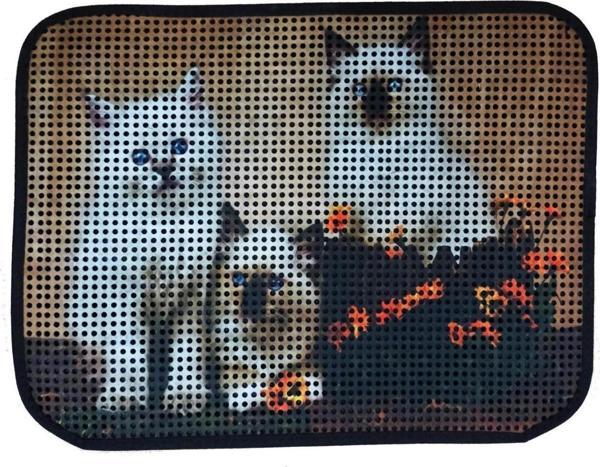 Miapet Elekli Desenli Kedi Tuvalet Önü Paspası 60 x 45 cm Üç Beyaz Kedi - Image 1