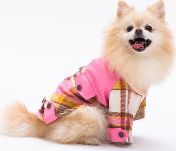 Pawstar Pembe Plaid e Pelle Kedi Köpek Ceketi Kedi Köpek Kıyafeti Kedi Köpek Elbisesi - 2XL - Image 1