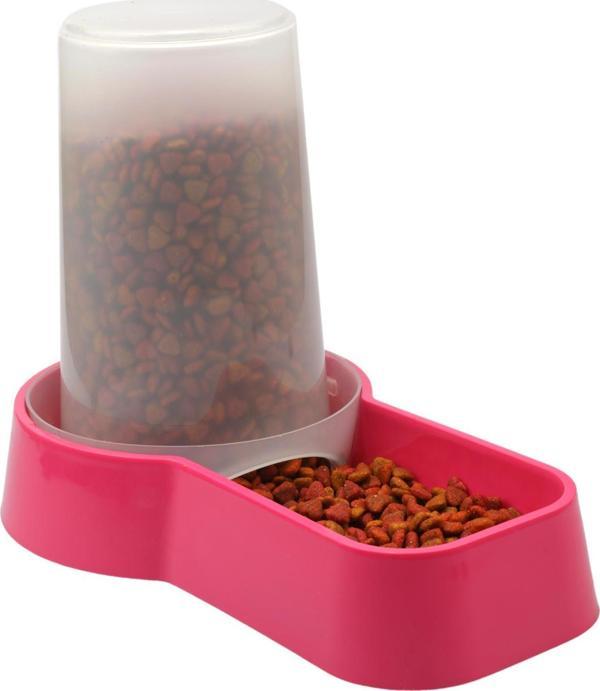 Miapet Hazneli Plastik Kedi-Köpek Mama ve Su Kabı 1,5 Lt Kare Fuşya - Image 1