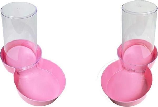 Miapet Hazneli Plastik Kedi-Köpek Mama ve Su Kabı 1,5 Lt Yuvarlak Açık Pembe 2 Adet - Image 1