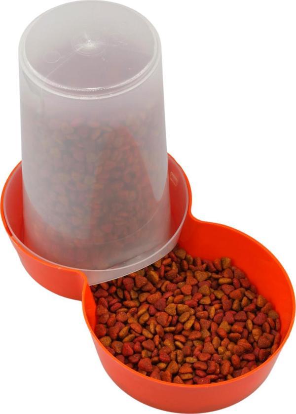 Miapet Hazneli Plastik Kedi-Köpek Mama ve Su Kabı 1,5 Lt Yuvarlak Turuncu - Image 1