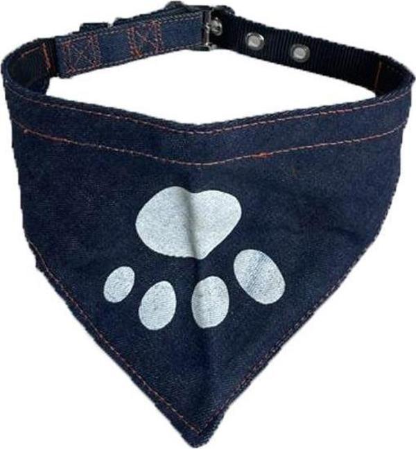 Miapet Kedi-Köpek  Kot Fularlı Boyun Tasması Lacivert-Beyaz - Image 1