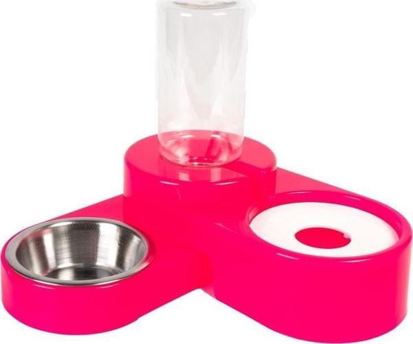 Miapet Köşeli Ayarlanabilir Hazneli Çelik Taslı Kedi-köpek Mama Ve Su Kabı Seti 1000ml Neon-Fuşya - Image 1