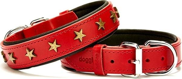 Doggie Konforlu Gerçek Deriden El Yapımı Yıldız Süslü Köpek Boyun Tasması 3x42-50cm - Red - Image 1