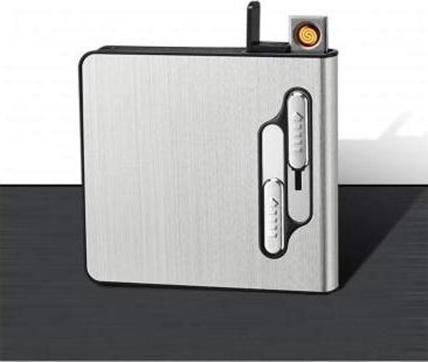 Kişiye Özel USB GİRİŞLİ ŞARJLI SİGARA TABAKASI GÜMÜŞ, RÜZGARDA SÖNMEZ, OTOMATİK BASMALI - Image 1