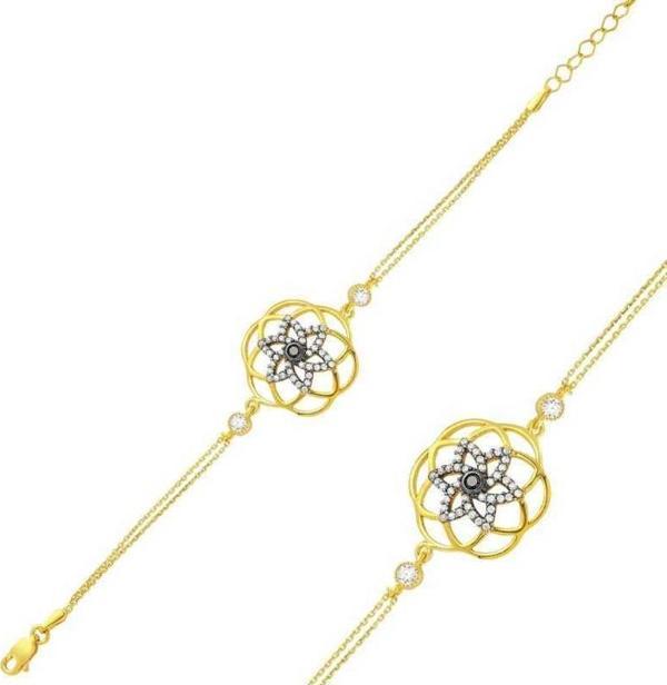 Gümüş Gold Sarı Yaşam Çiçeği Bayan Bileklik - Image 1