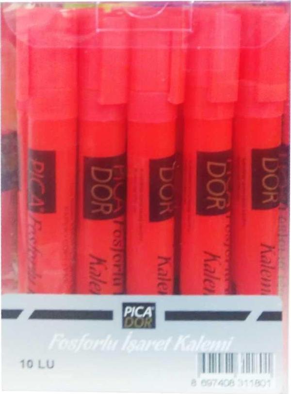 Picador Fosforlu Kalem Kırmızı 421 10 Lu (1 Paket 10 Adet) - Image 1