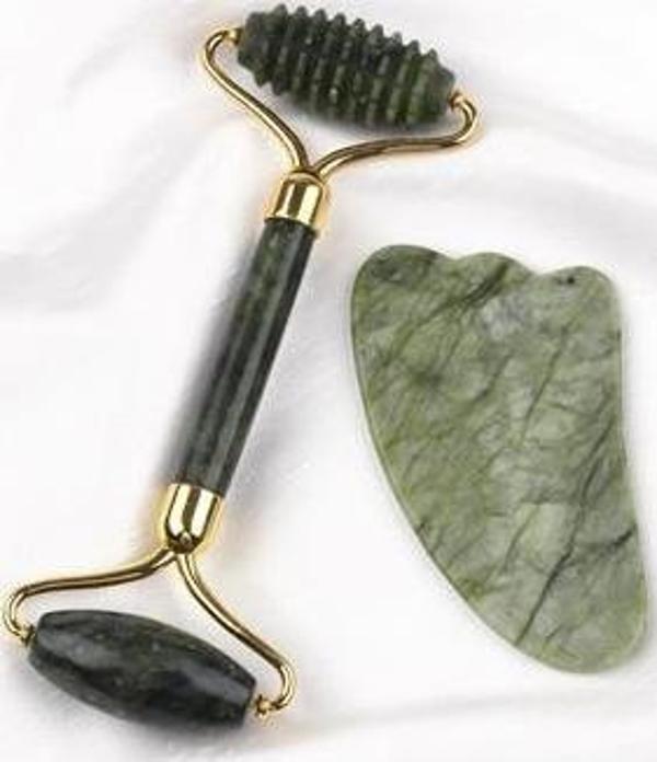 Yeşim Doğal Taş 2'li Özel Kutulu Set Face Roller + Gua Sha Masaj Taşı - Image 1