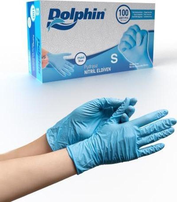 Dolphin Mavi Nitril Eldiven Pudrasız (S) 100lü Paket - Image 1