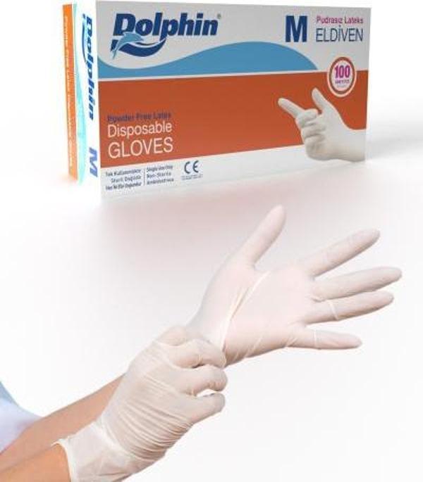 Dolphin Beyaz Lateks Eldiven Pudrasız (M) 100lü Paket - Image 1