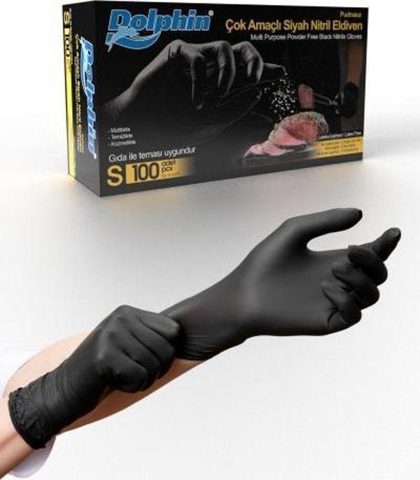 Dolphin Çok Amaçlı Siyah Nitril Eldiven (S) 100lü (Gıdaya Uygun) - Image 1