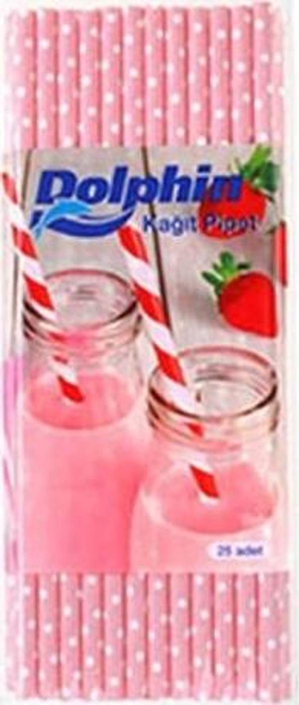 Dolphin Kağıt Pipet Beyaz Puantiyeli Pembe 20cm 25li
 - Image 1