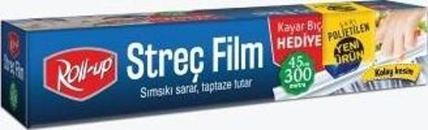 Roll Up Sarı PE Streç Film 45 cm x 300m 8mic (Kayar Bıçak Hediyeli) - Image 1