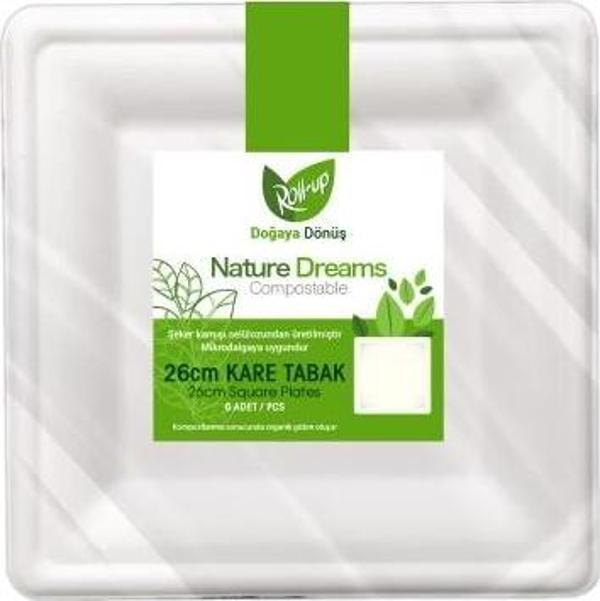 Roll-Up Doğa Dostu Kare Karton Tabak 26cm 6lı
 - Image 1