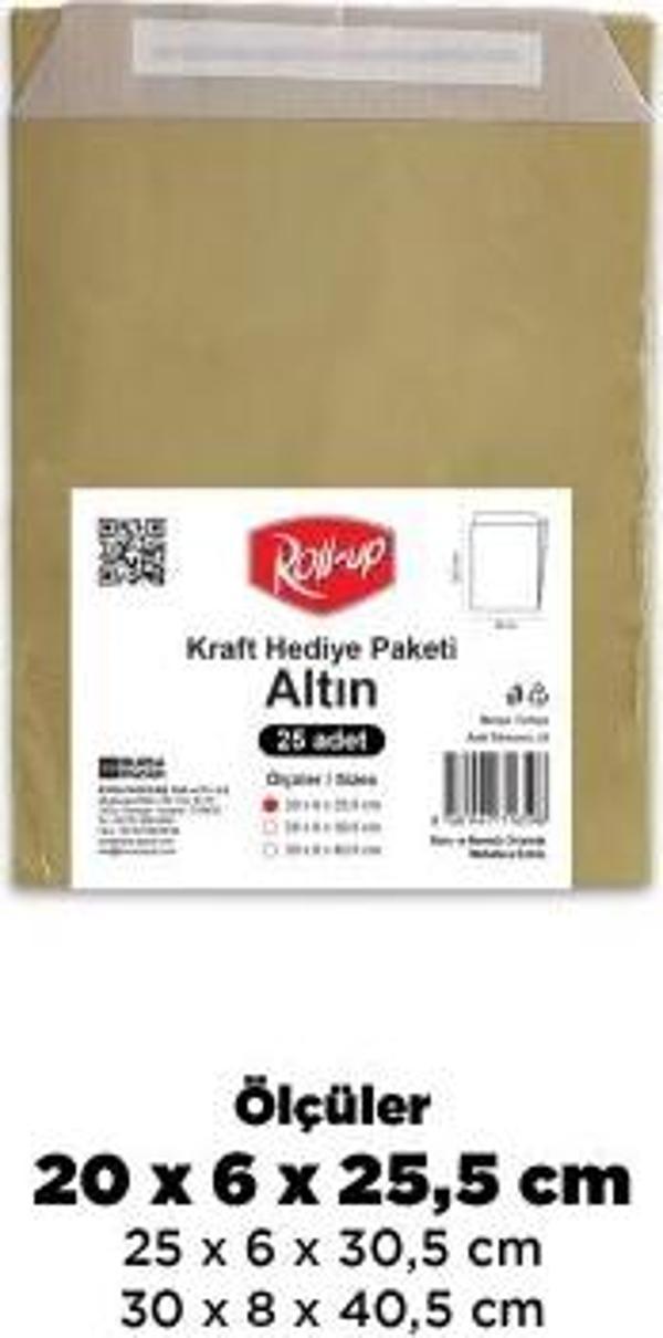 Roll-Up Kraft Hediye Paketi Altın 20x6x25,5x4,5 25li
 - Image 1