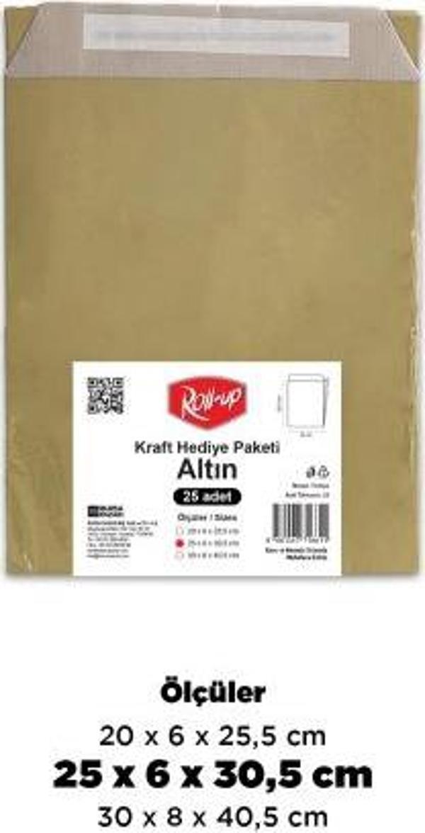 Roll-Up Kraft Hediye Paketi Altın 25x6x30,5x4,5cm 25li
 - Image 1